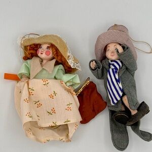 Vintage Girl Boy Ornament Set Dressed Fathers Mothers Clothes Big Shoes Dress Up